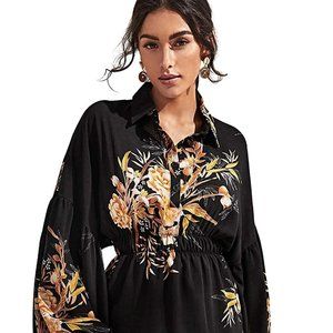 Women's floral print lantern sleeve blouse